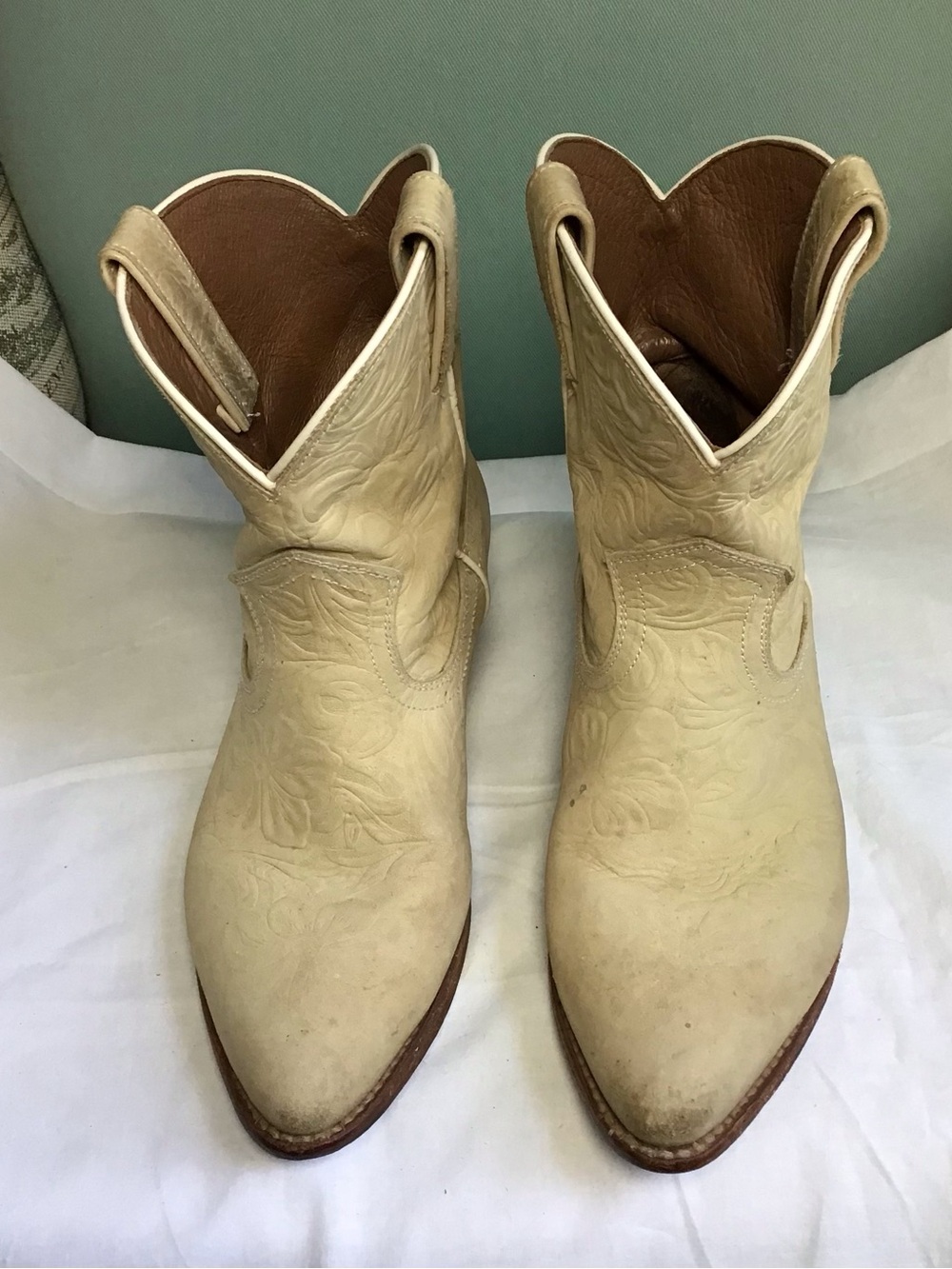 Frye Cream Embossed Western Ankle Boots